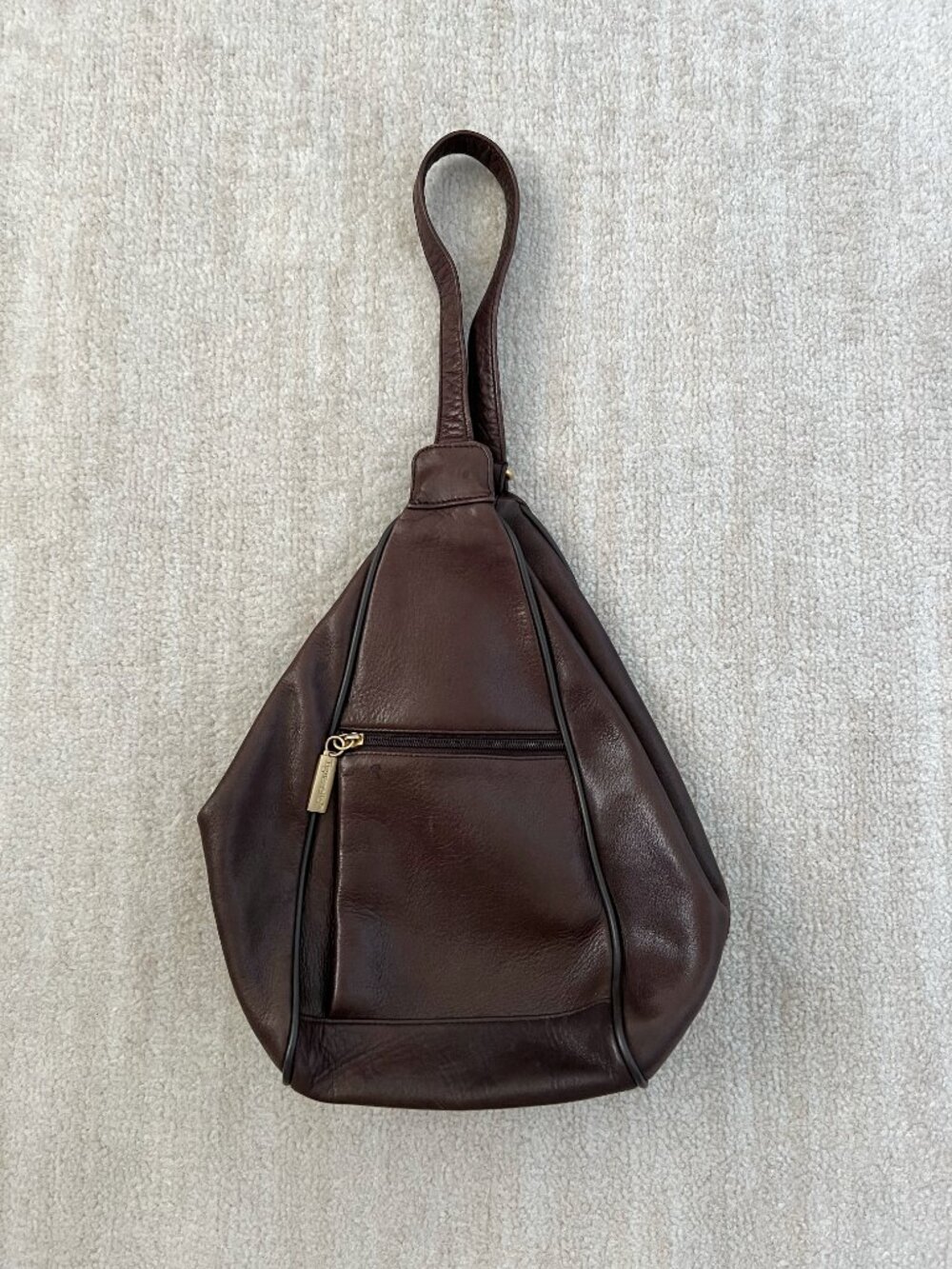 Tignanello Brown Leather Sling Backpack Crossbody Teardrop Boho Bag